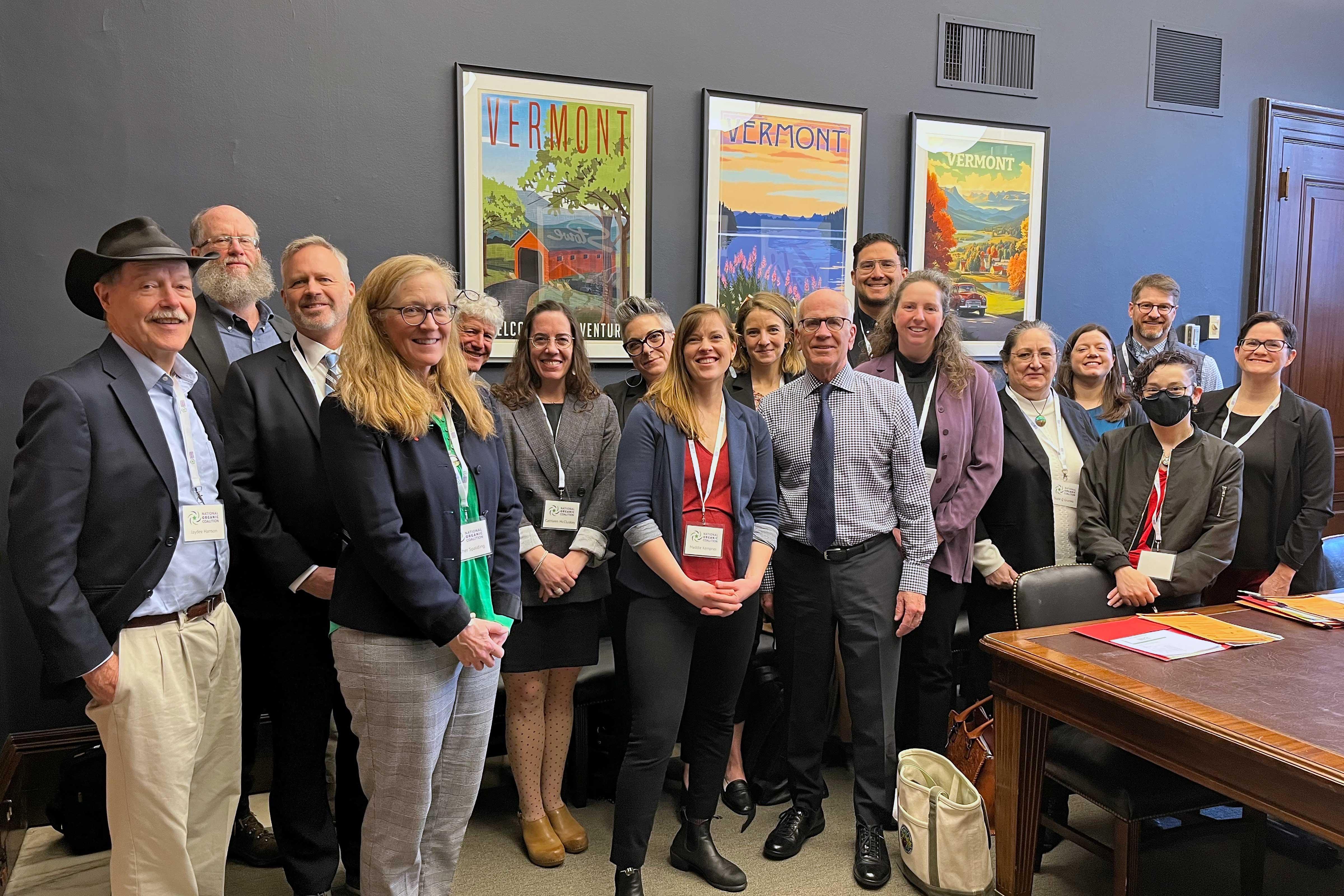 NOFA-VT Policy Director Maddie Kempner pictured with Senator Welch and other members of the National Organic Coalition during a recent advocacy visit to Captiol Hill