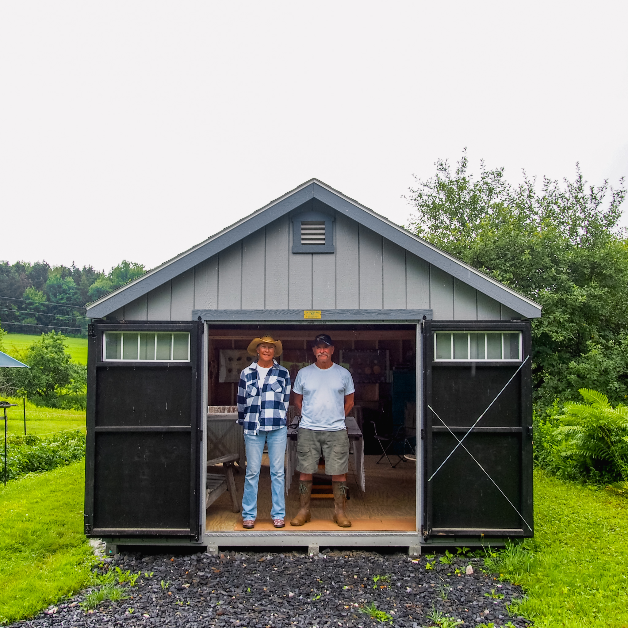 Chief Shirly Hook and Doug Bent stand in the new classroom at the Abenaki Tribal Garden