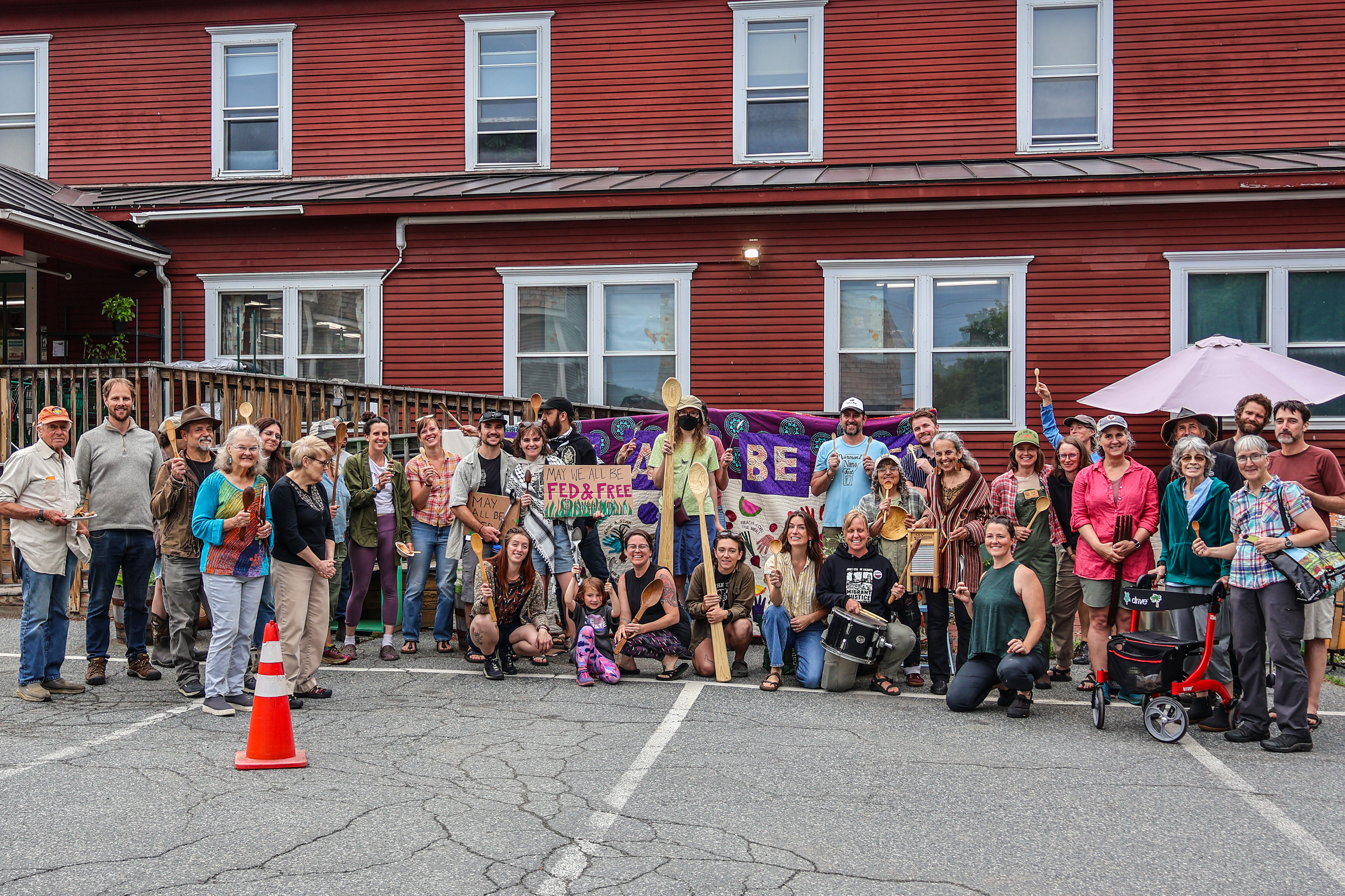 NOFA-VT members, including many farmers, gathered at the Upper Valley Food Co-op holding long-handled spoons and speaking up for the needs of the food and farming community