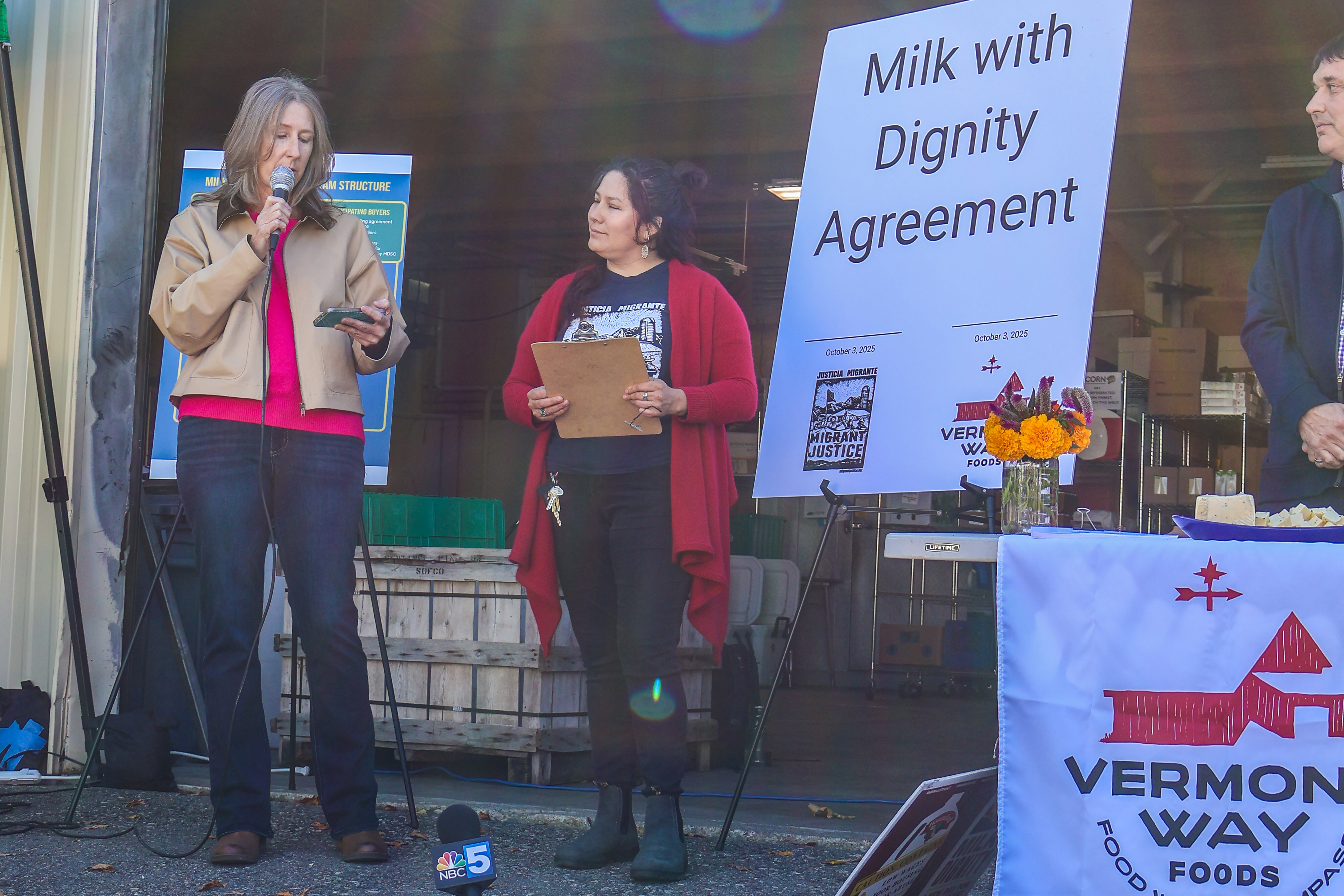 Catherine Cusak of Vermont Way Foods addresses the crowd at the press conference outside of the ACORN food hub warehouse