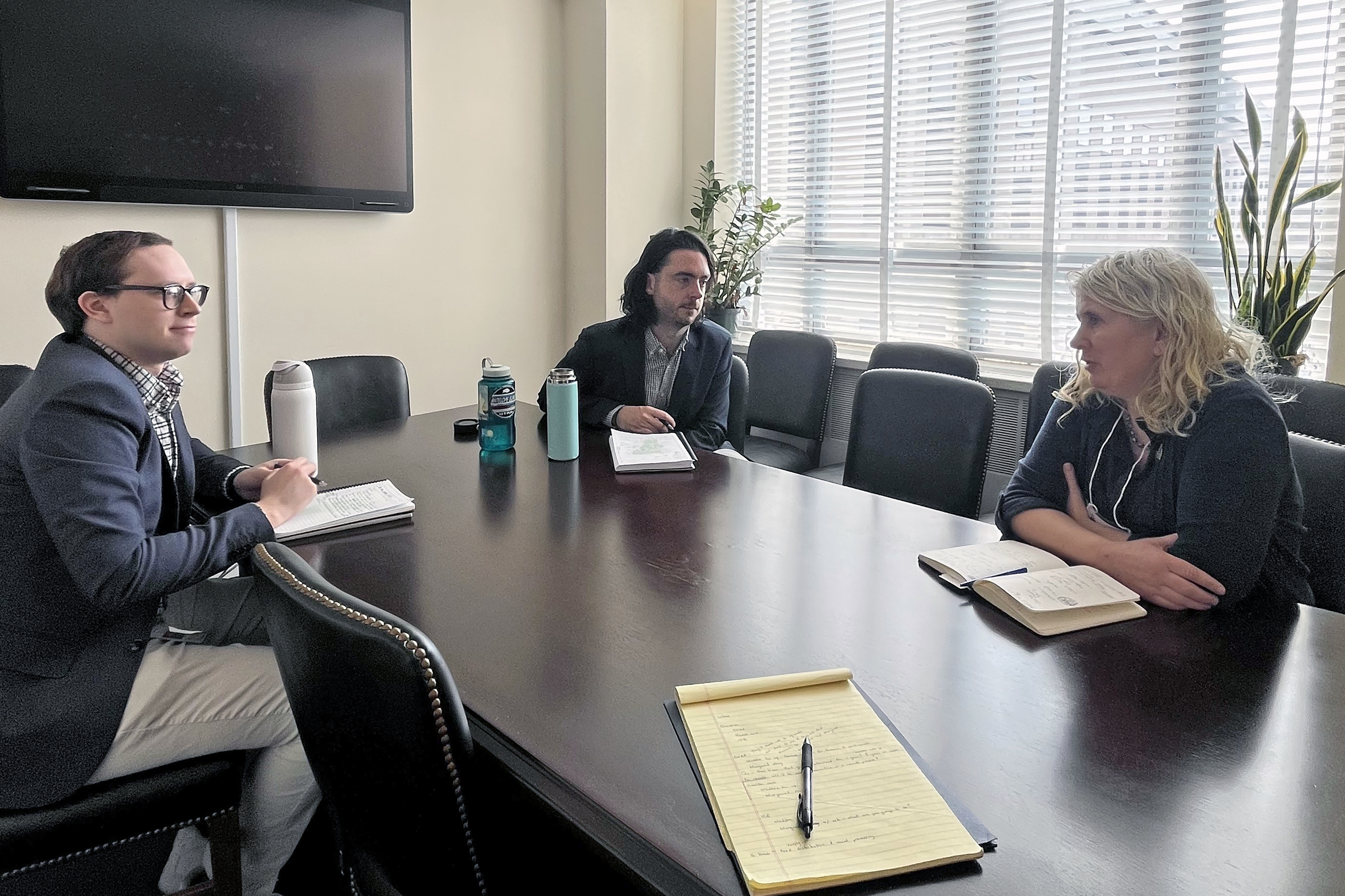 NOFA-VT farmer-member Margaret Loftus of Crossmolina Farm is pictured seated at a board room table with staff from the offices of Senator Bernie Sanders and Representative Becca Balint