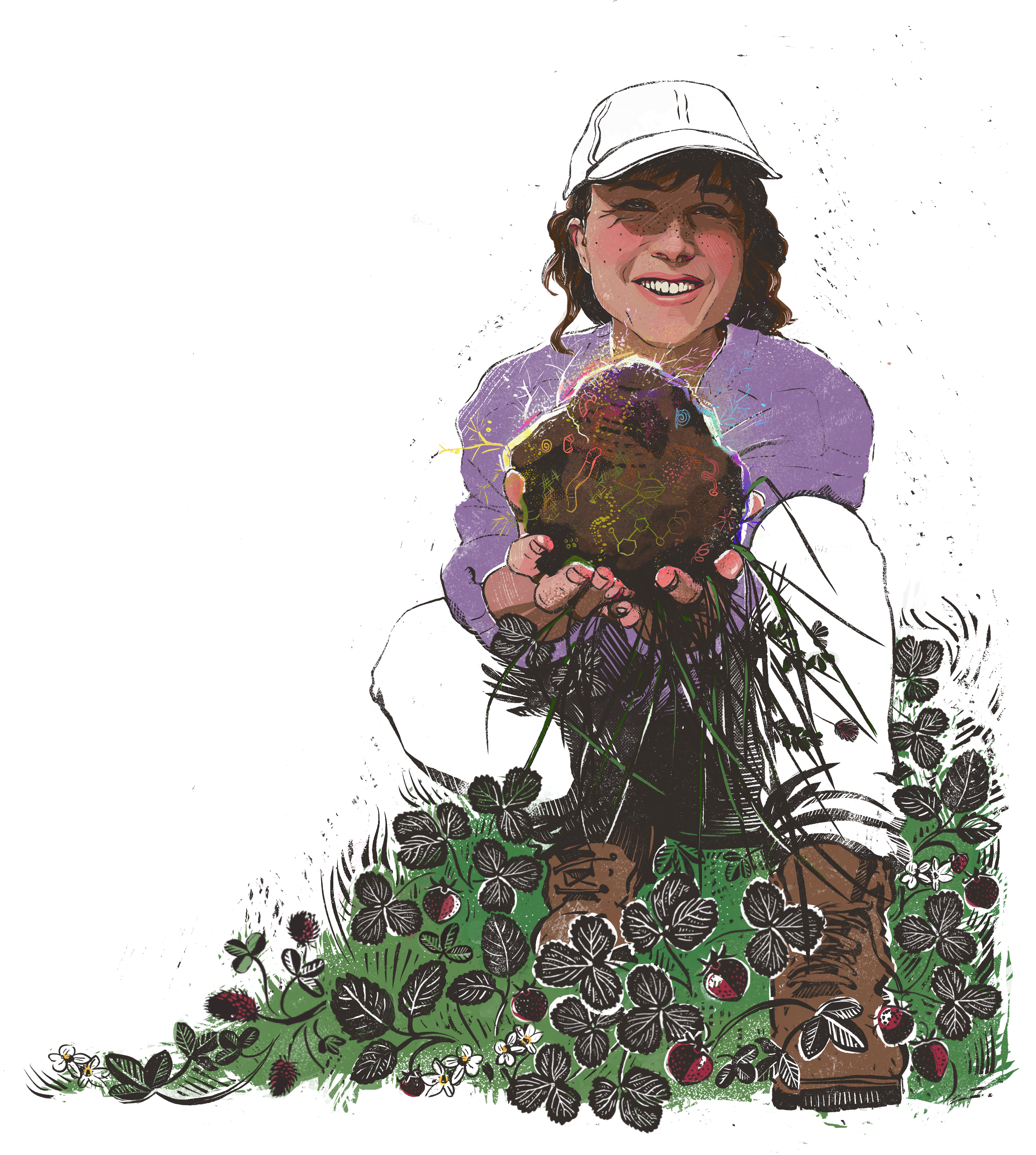 Illustration of Farmer Hero holding Rich Soil in Hands