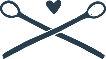 A graphic depicting two long spoons with their long handles crossed and a heart in the center