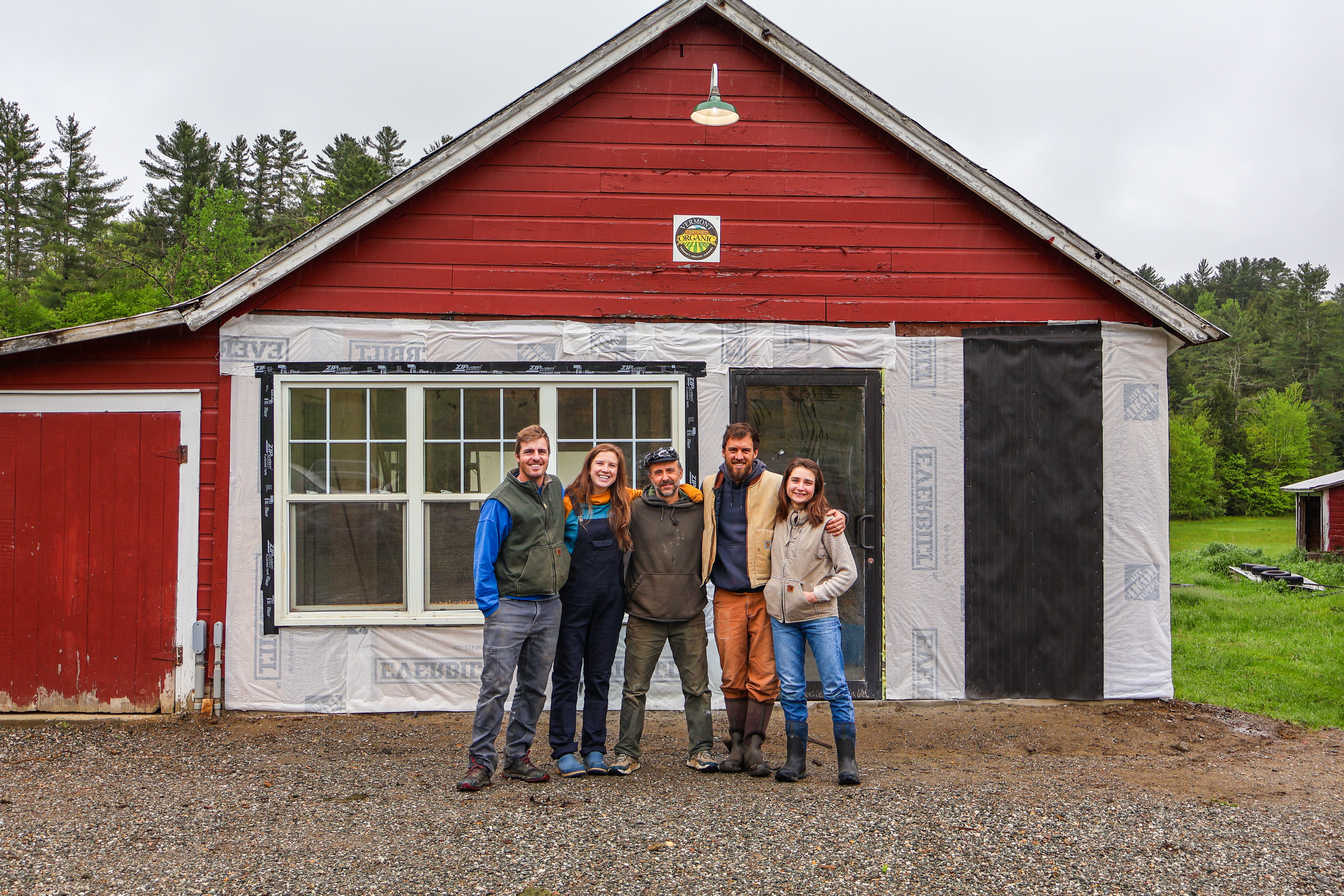 Jake, Cory, Tucker, Spencer, and Jacqueline outside the new farm stand