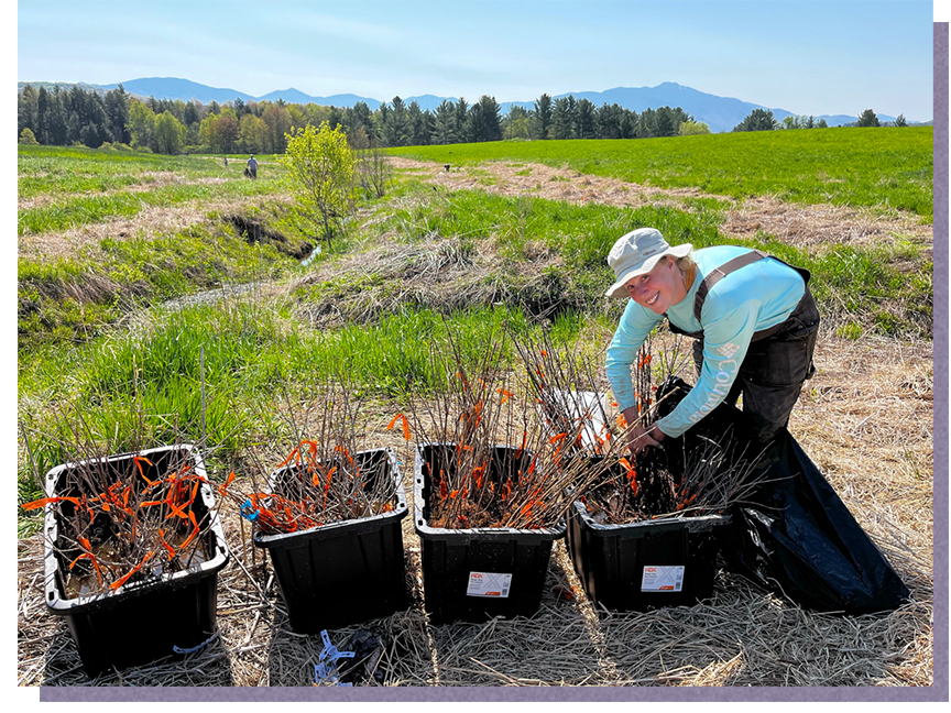 A farmer displays materials needed to protect the waterway