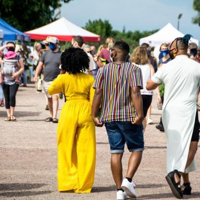 Shoppers at a farmers market