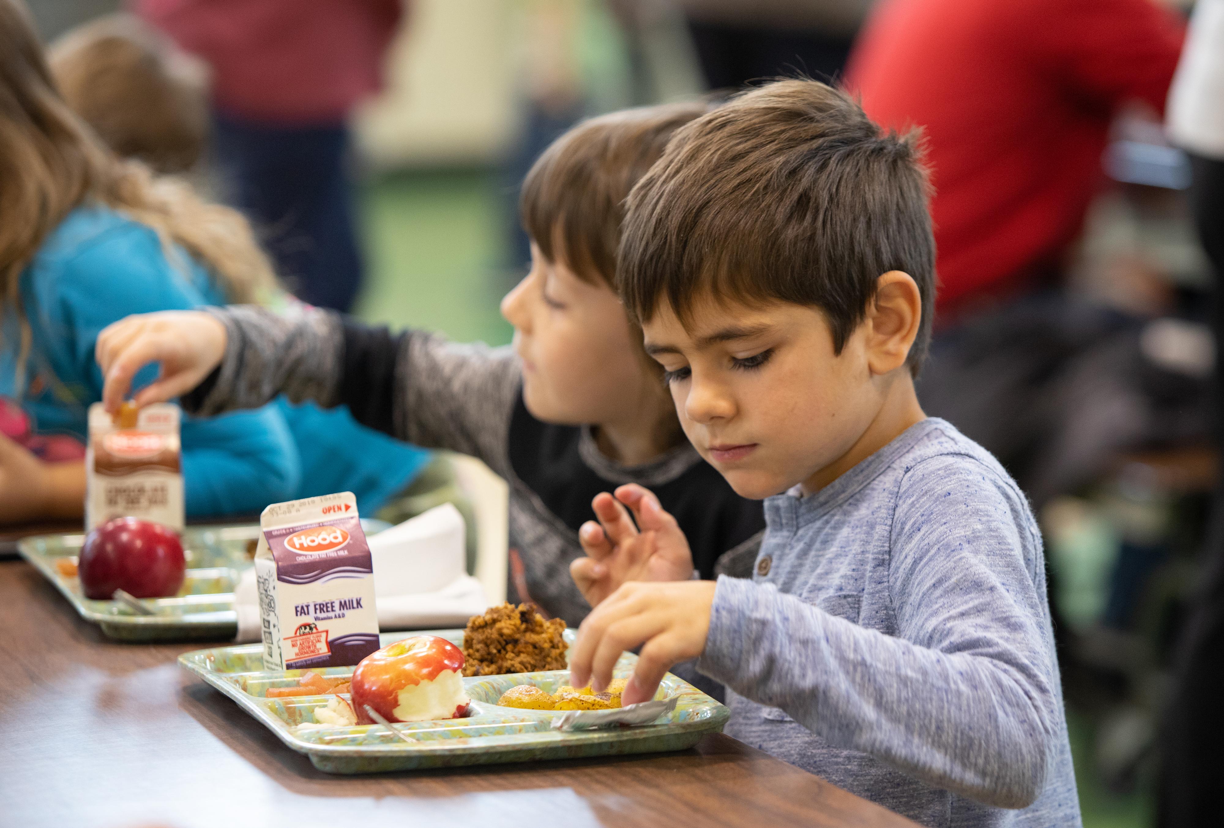 Kid's eating school lunch