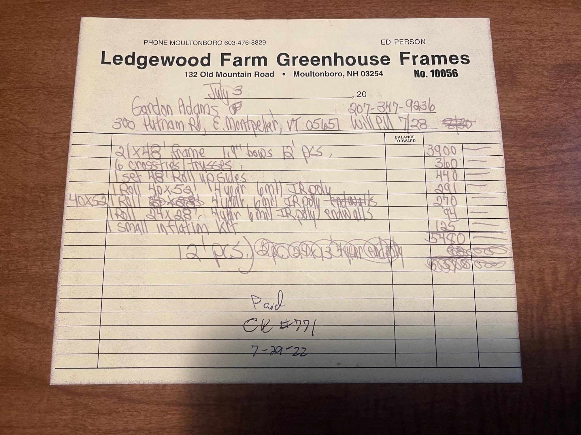 Ledgewood receipt