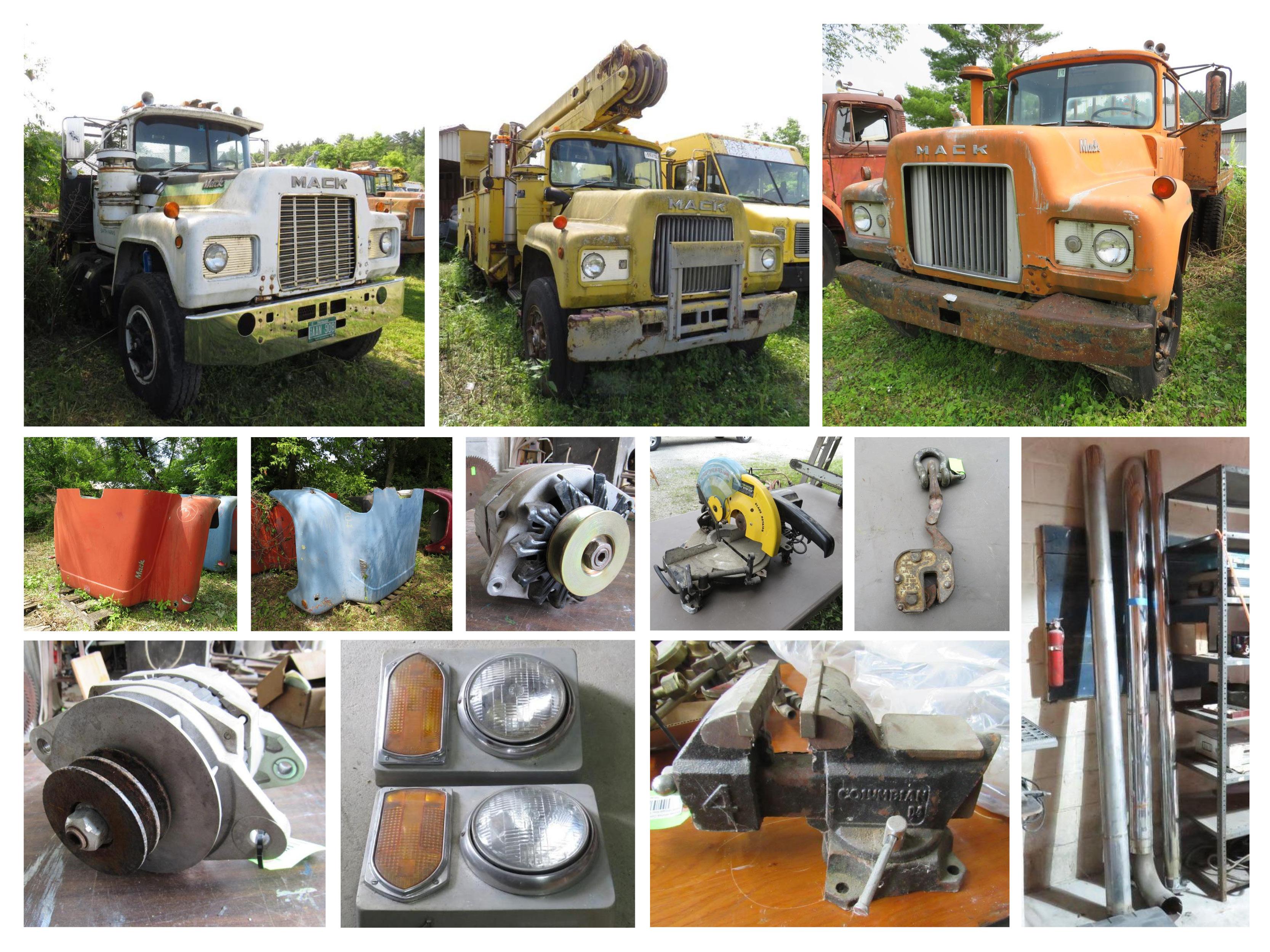 collage of images of mack trucks and truck parts
