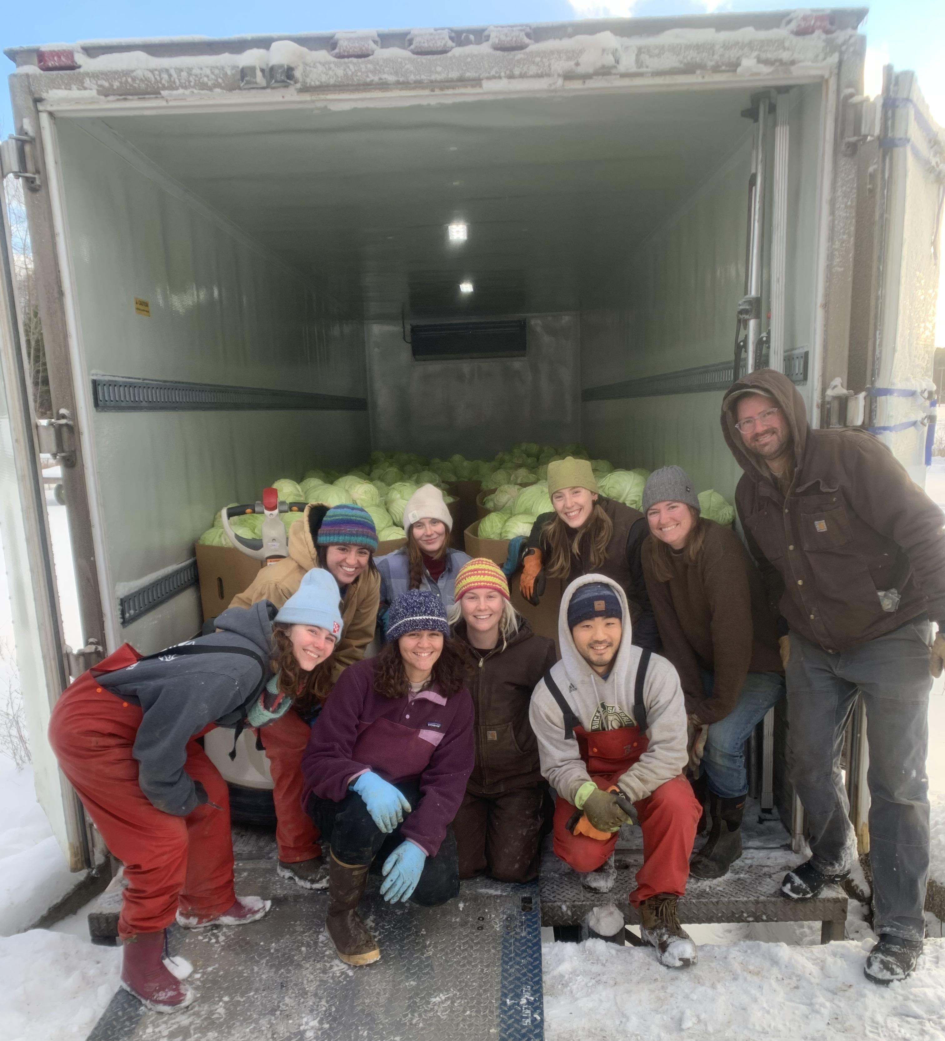 The crew with the last of the cabbage crop headed to processor for organic kimchi