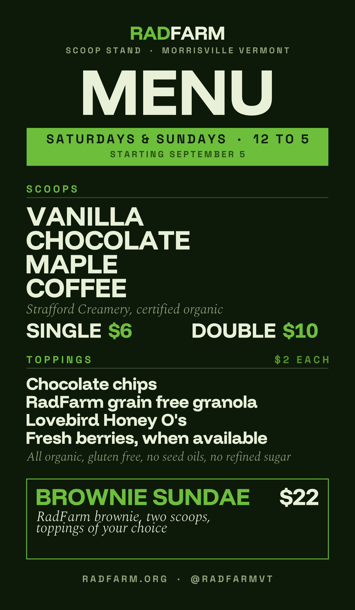 RadFarm Scoops Menu