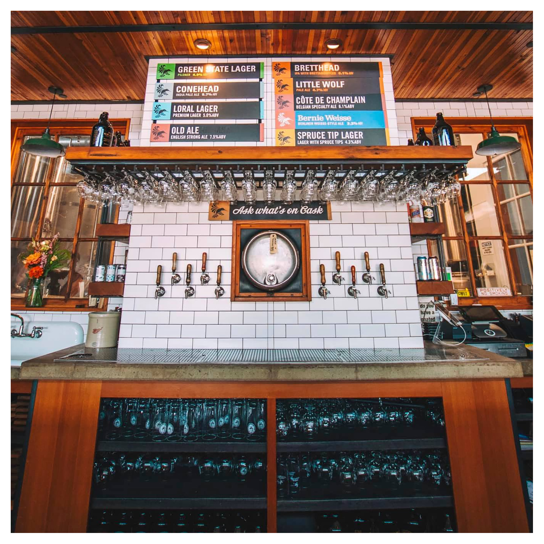 Zero Gravity Brewing's taps and menu as seen from their Burlington taproom