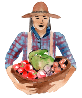 Farmer with basket of veggies