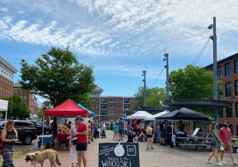 Winooski Farmers Market with sign