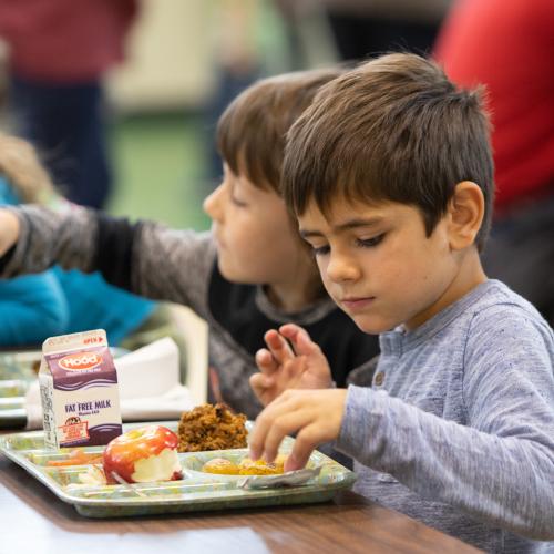 Kid's eating school lunch