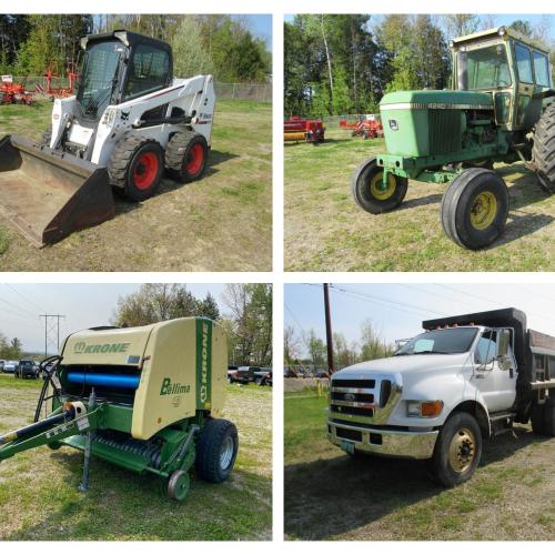 Selection of auction items, including tractor and estate items.