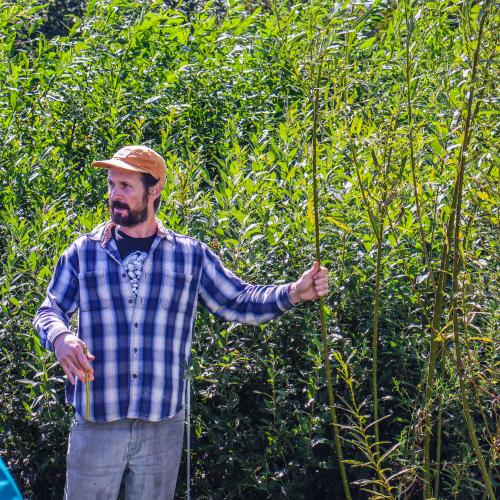 Joe Bossen of Cloud Water Farm, a Resilience Grant recipient, is pictured teaching an on-farm workshop about willow trees at his farm in Warren