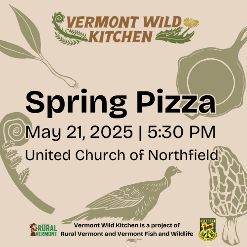 VT Wild Kitchen Spring Pizza with event details and imagery of wild edibles