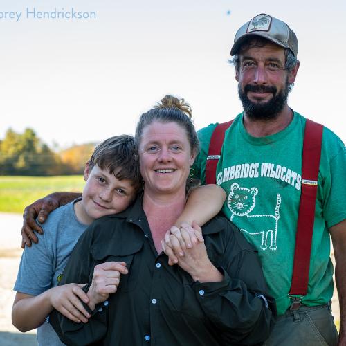 Farmers Angus and Holly Baldwin of The Farm Between pictured with their young child.