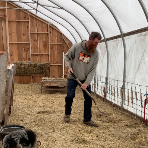 Man working in hoop house