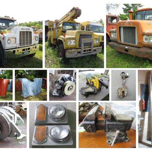 collage of images of mack trucks and truck parts