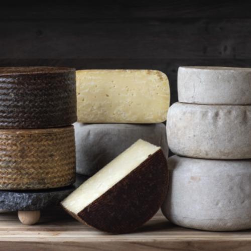 stacks of artisanal cheese