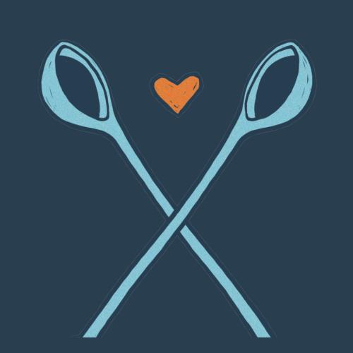 An illustration of two crossed spoons and a heart between them