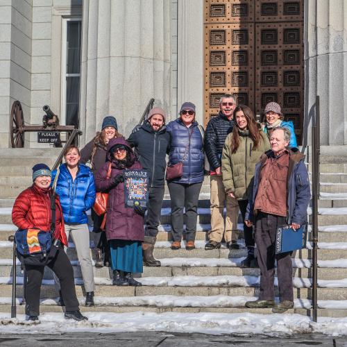 NOFA-VT Board members, along with NOFA-VT Executive Director Grace Oedel and NOFA-VT Deputy Director of Programs and Operations Helen Rortvedt on the steps of the Statehouse for a Board Advocacy Day in support of the Farm Security Fund 