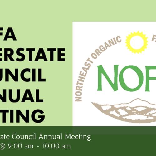 Green graphic with text reading NOFA Interstate Council Annual Meeting and the NOFA logo