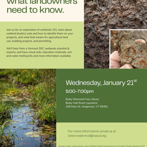 Image version of event time and location for Wetlands, wetland soils, and what landowners need to know.