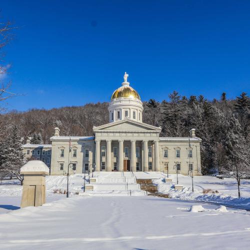 The Vermont State House on a snowy day