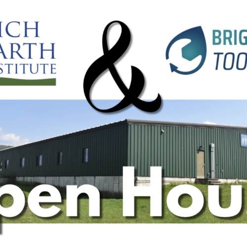 Rich Earth Institute & Brightwater Tools Open House, featuring a large green building 