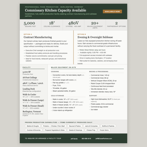 Winooski Food Hub - Commissary Kitchen Capacity 