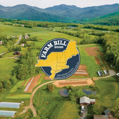 A 2026 Farm Bill logo over an aerial image of a Vermont farm