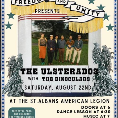 A poster with a photo of the band The Ulsterados with a "Freedom and Unity" header and the concert details listed below