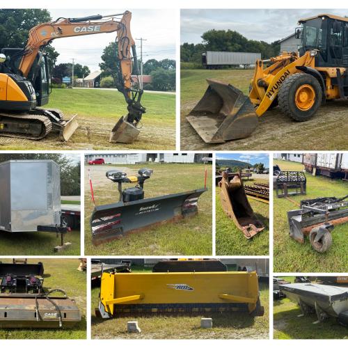 collage of heavy machinery and attachments