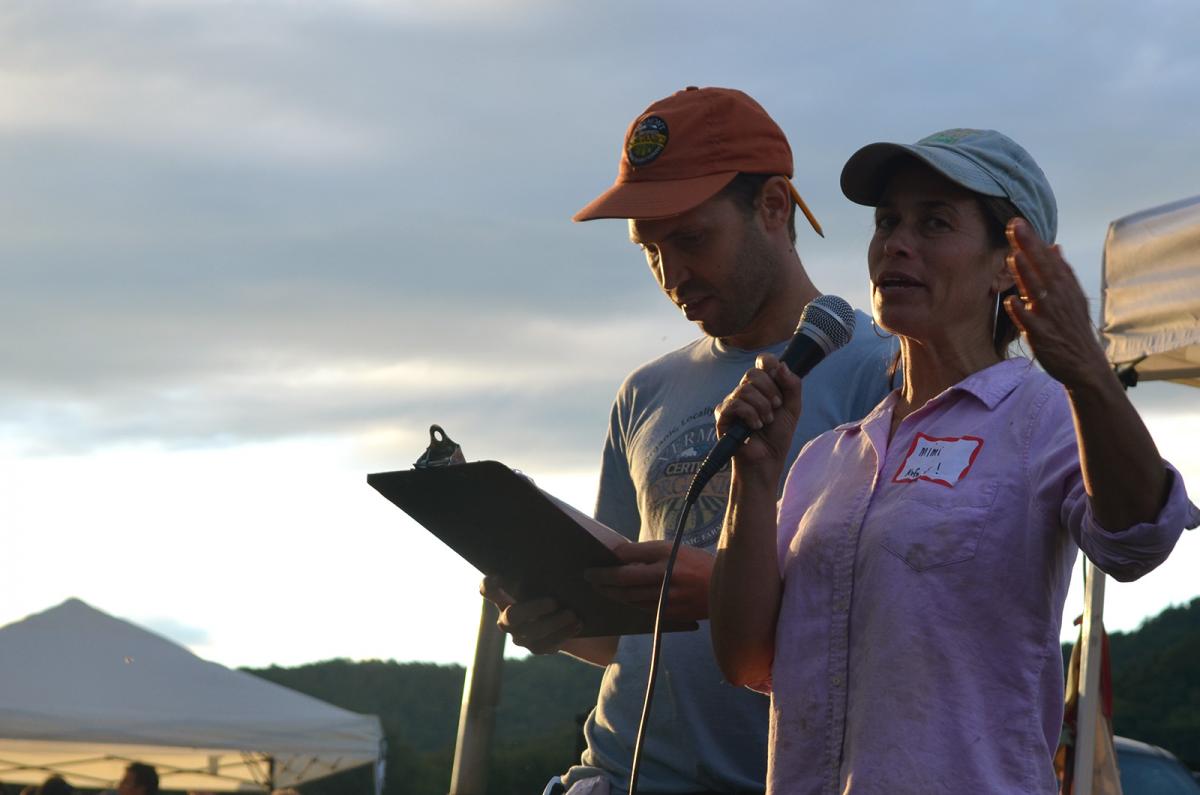 Organizers Sam Fuller & Mimi Arnstein, giving directions to the Olympians