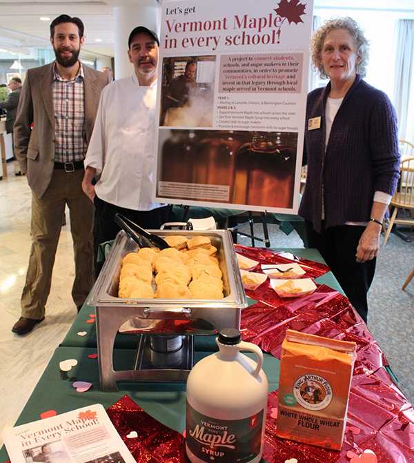  Matt Gordon (VT Maple Sugar Makers Association), Chef Ray Wood (Abbey Group Management Company), and Abbie Nelson (NOFA-VT)