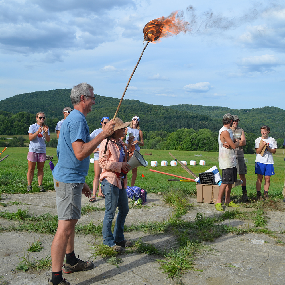 Farm host Niko Horster of Shire Beef held the torch in the opening ceremony. 